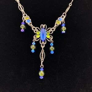 🇨🇦 Blue, Green & Purple with Antique Silver Tone Necklace by Sylvie Germain